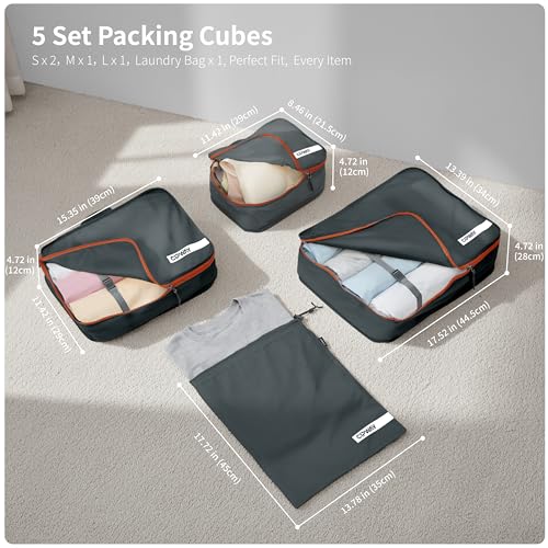 Packing Cube for Travel Suitcase 5 Set Grey