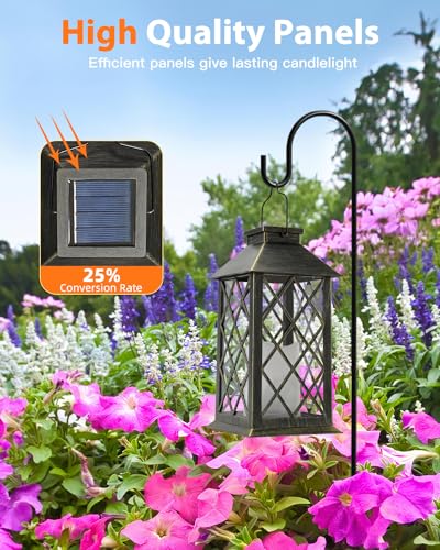 Solar Lanterns Outdoor Waterproof 14" Flickering LED (2 Count)