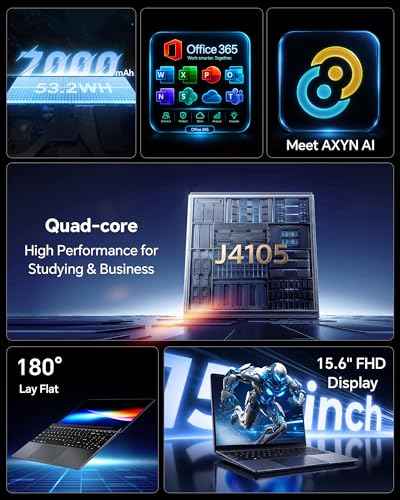 15.6'' AI Laptop with Office 365 12GB RAM 256GB SSD Win 11 Laptops