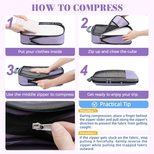 4 Set/6 Set/8 Set Compression Packing Cubes Travel Accessories Expandable Packing Organizers(HalfMesh,8-Dusty Purple)