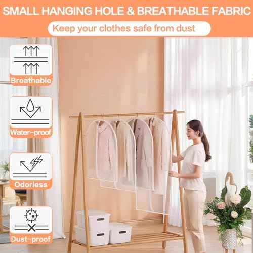 Clear Garment Bags for Hanging Clothes Travel (6 Count)