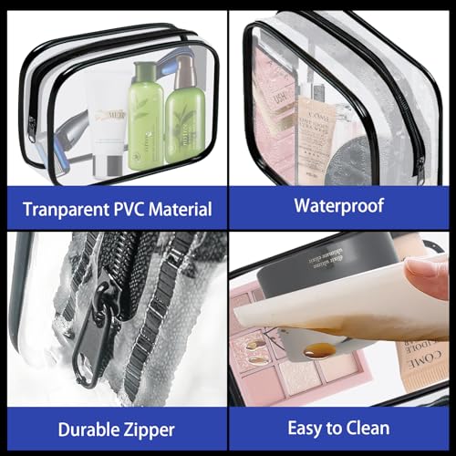 16 Pieces Clear Cosmetic Bags PVC Clear Makeup Bags TSA Approved Toiletry Bag with Zipper Waterproof Vinyl Plastic Organizer Storage Transparent Pouch for Women and Men (16 Count)