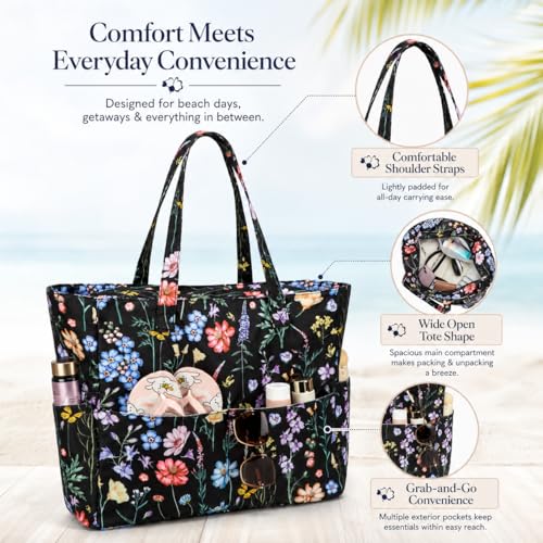 Waterproof Beach Tote Pool Bags for Women Ladies Extra Large Carry On Bag With Wet Compartment for Weekender Travel