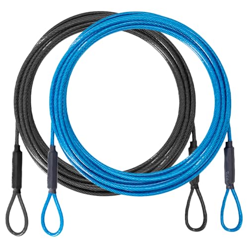 3.3mm (1/8 Inch) Outdoor Travel Security Cable-3/4/6/10/15/20/30ft Luggage Lock Safety Wire Flexible Steel Wire Rope with Double Loop Safety for Luggage, Bike, Lock (Balck+Blue, 6ft-(2Pack)