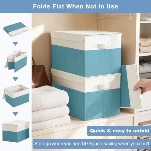 Large 22 Quart Linen Fabric Foldable Storage Bin Cube Organizer Basket with Flip (4 Count)