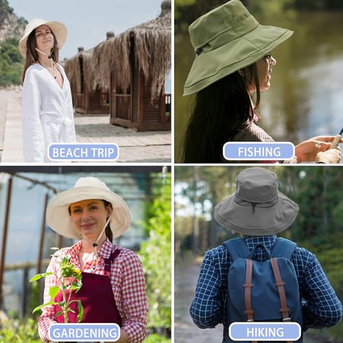 Sun Hats for Women UV Protection Wide Brim Hat with Ponytail Hole Grey