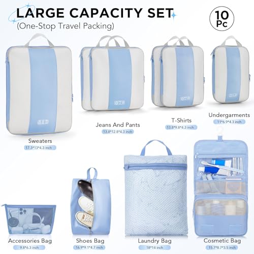 10 Set Compression Packing Cubes for Travel Essentials (10 Count)
