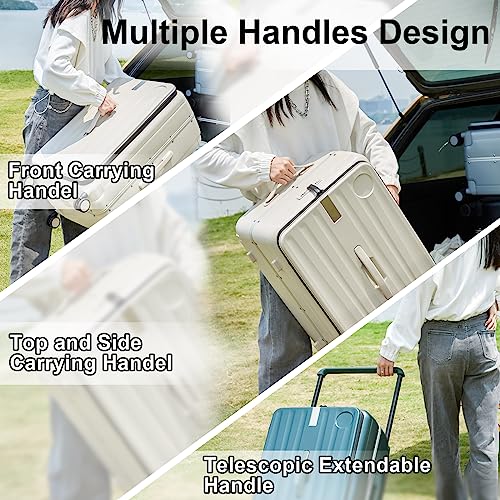 Multifunctional 26 Inch Checked Luggage Hard Shell Suitcases with Wheels Travel Trunk Style Luggage Large Rolling Suitcase for Women Men