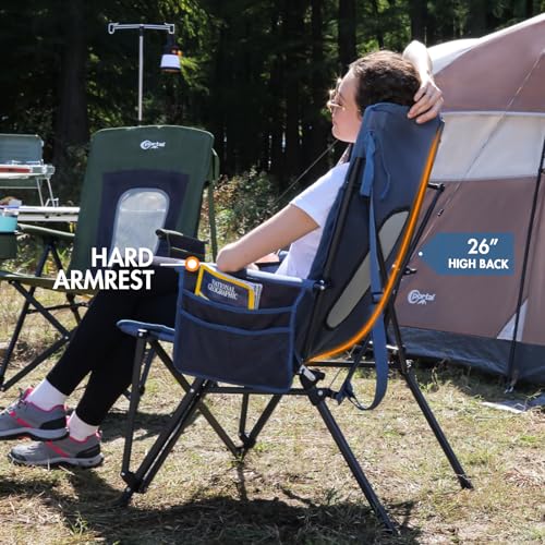 Oversized Folding High Back Portable Lawn Chairs for Adults Outdoor Camp Sports Hunting Fishing Backyard with Hard Armrest Cup Holder Carrying Strap