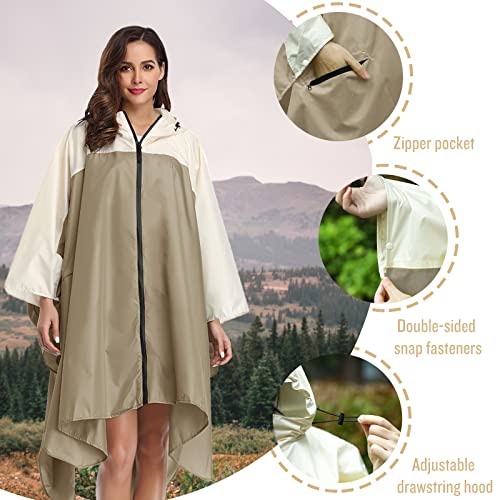 Adult Rain Poncho Waterproof Hooded Zipper Raincoat with Pockets