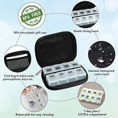 Weekly Travel Pill Organizer Pill Case for Purse with Removable 7 Day Pill Box (2 Count)