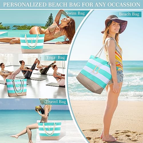 Women's Medium Striped Blue Cotton Travel Tote Bag