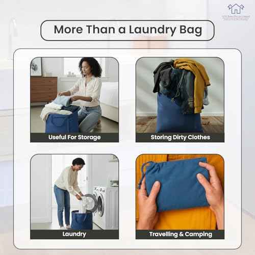 LFH Home Large Premium Cotton Rich Canvas Laundry Bag with Drawstring and Handles Heavy Duty (4 Count)