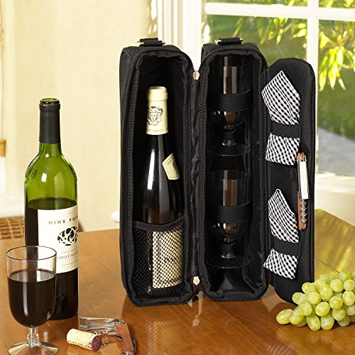 Insulated Wine Tote with 2 Wine Glasses