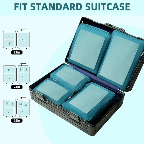 4 Set/6 Set/8 Set Compression Packing Cubes Travel Accessories Expandable Packing Organizers (Square Mesh, 06-Teal)
