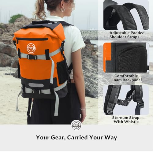 30/40/55L Waterproof Dry Backpack & Phone Case- X-Large Floating Dry Bag for Kayaking, Travel, Hiking, Fishing, Camping, Motorcycles & Beach, Heavy-Duty Roll Top Men/Women (Orange)