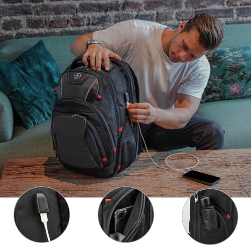 Design Men's Laptop Backpack for College and Business Travel with Integrated USB Charging Port and RFID Protection Fits 15.6" Laptops Bag Black