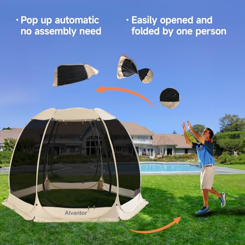 Screen House Room Camping Tent Outdoor Canopy Pop Up Sun Shade Hexagon Shelter Mesh Walls Not Waterproof 10'x10' Beige Patent Pending