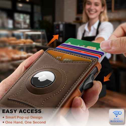 Men Slim Magnetic Leather Airtag Wallet Metal Case Money Clip