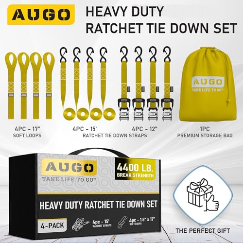 Heavy Duty Ratchet Straps & Soft Loops (4 Count)