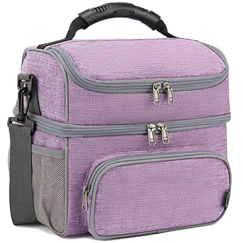 Double Layer Cooler Insulated Lunch Bag Adult Lunch Box Large Tote Bag for Men (Purple)