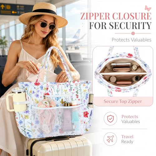 Waterproof Beach Tote Pool Bags for Women Ladies Extra Large Carry On Bag With Wet Compartment for Weekender Travel
