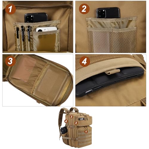 Military Tactical Backpack for Men and Women 45L Army 3 Days Assault Pack Bag Large Rucksack with Molle System Tan