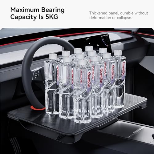 2-in-1 Car Steering Wheel Desk Tray & Car Seat Gap Filler Organizer – Foldable Carbon Fiber Look Table for Laptop, Eating, Writing – for Standard Round Steering Wheels