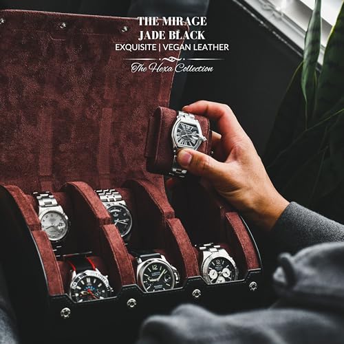 Watch Travel Case for Men Watch Roll for Travel Organizer and Display Watch Case Leather Jade Black Leather (2 Count)