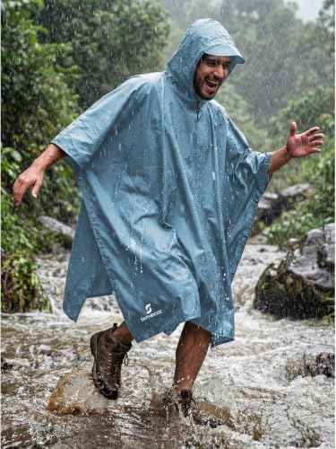 Adult Rain Poncho Waterproof Hooded Raincoat Lightweight Packable