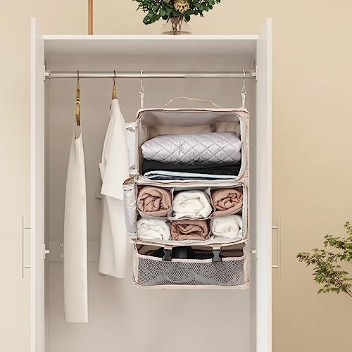 Travel Portable Hanging Shelves Closet Organizer Packing Luggage Storage with Multifunctional and Foldable Invisible Compartment