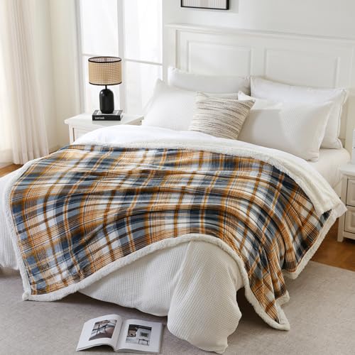 Sherpa Blanket Queen Plaid Thick Bed Blanket