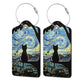 2 Pack Luggage Tags for suitcases Starry Night Cat TSA Approved Label Luggage Tag Baggage Tag Leather Stainless Steel Loop Label Tag for Men Women Travel Bag Suitcase (2 Count)