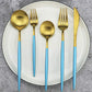 20-Piece 18/10 Stainless Steel Flatware Silverware, Luxury Dinnerware Set Travel Cutlery Tableware Include Knife Fork Spoon Service for 4, Dishwasher Safe (Blue Handle Matte Gold) (4 Count)