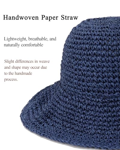 Womens Crochet Straw Sun Hat Foldable Floppy Wide Brim Beach Hat for Summer
