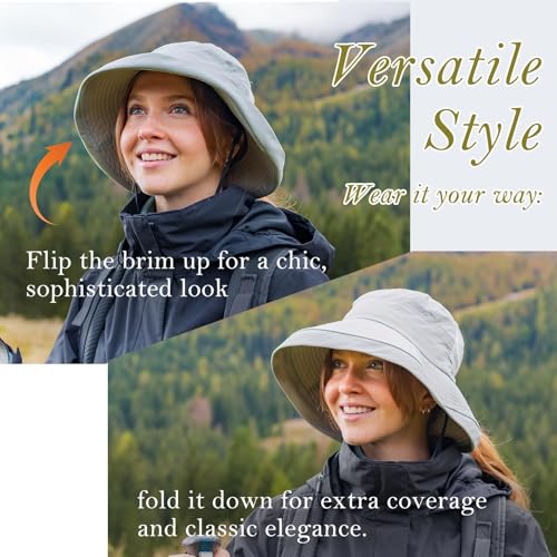 Sun Hats Women Wide Brim UV Protection UPF 50 with Ponytail Hole Foldable Bucket Hat for Summer Travel Outdoor Camping Gardening Waterproof Lightweight and Breathable Cream Beige M