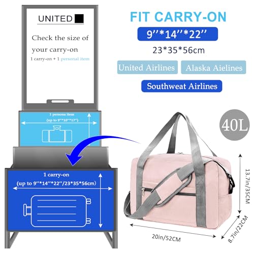 Foldable Carry on Luggage Bag 22x14x9 Personal Item Bag for Airplanes Travel Duffel Bags for Women and Men