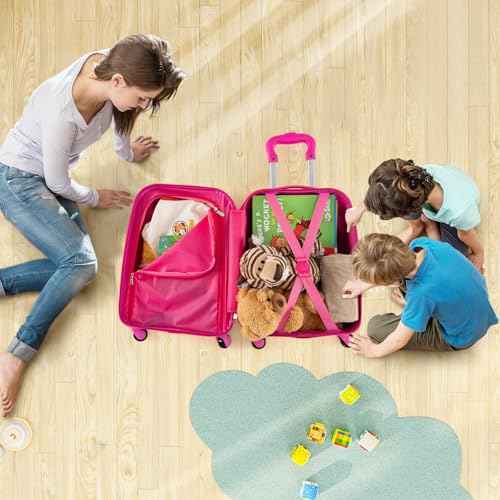 Kids Luggage 12" Toddler Backpack & 16" Travel Suitcase with Wheels (2 Count)