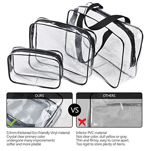 3Pcs Crystal Clear PVC Travel Toiletry Bag Kit for Women Men