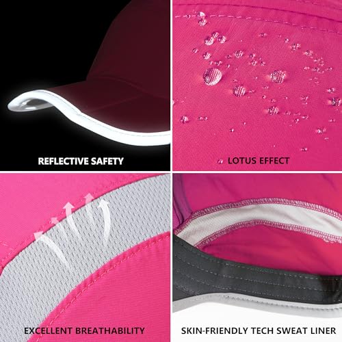 Baseball Cap Nylon Running Cap Outdoor Sports Hat for Men Women Adjustable Quick Drying Reflective Foldable UPF50+ Breath Mesh Water Repellency Race Performance Lightweight Rose Red