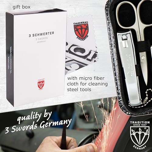 brand quality 8 piece manicure pedicure grooming kit set for professional nail care with synthetic leather case black silver spots