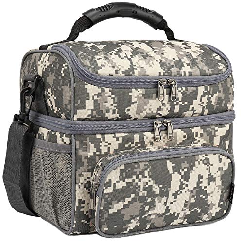 Double Layer Cooler Insulated Lunch Bag Adult Lunch Box Large Tote Bag for Men (Digital Camo)