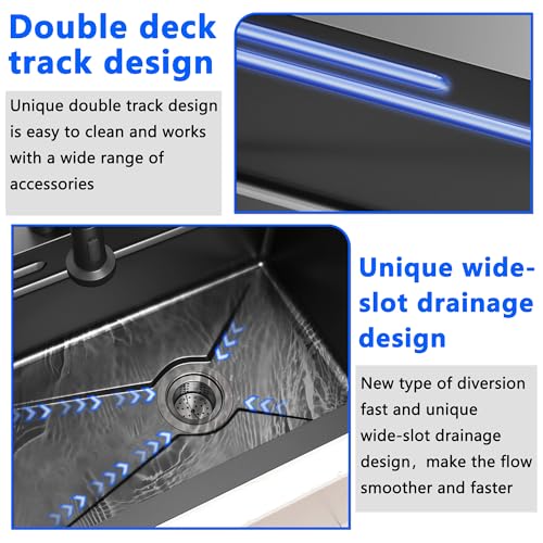 26.8x17.7x9 Inch 16 Gauge Black T304 Kitchen Sink Workstation