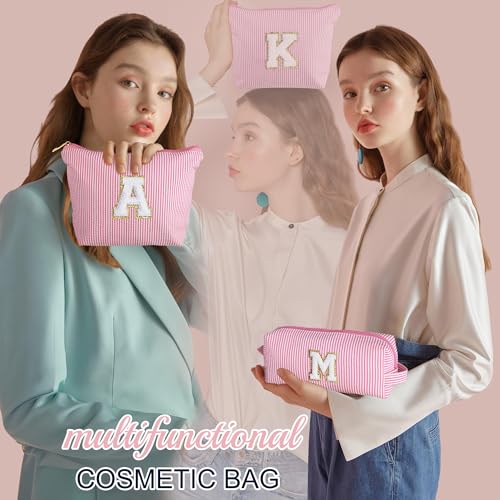 Birthday Gifts for Women Teen Girls Kids Initial Makeup Bag Pink A