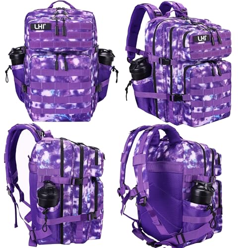 Military Tactical Backpack for Men and Women 45L Army 3 Days Assault Pack Bag Large Rucksack with Molle System Purple White