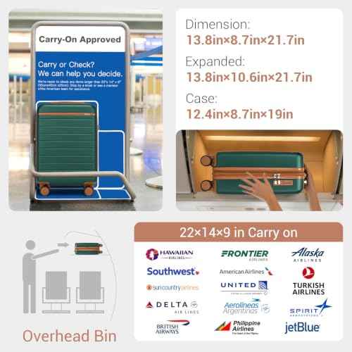 Carry On Suitcase 20in Expandable ABS+PC Airline Approved Green