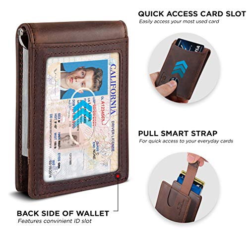 RFID Blocking Slim Bifold Genuine Leather Minimalist Front Pocket Wallets for Men with Money Clip Thin Gift
