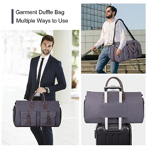 2-in-1 Canvas Garment Duffle Travel Bag with Shoulder Strap,Grey