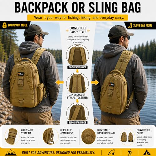 Fishing Tackle Backpack with Rod Holder & Removable Storage Pouch
