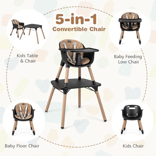 High Chair 5 in 1 Convertible Highchair for Babies & Toddlers